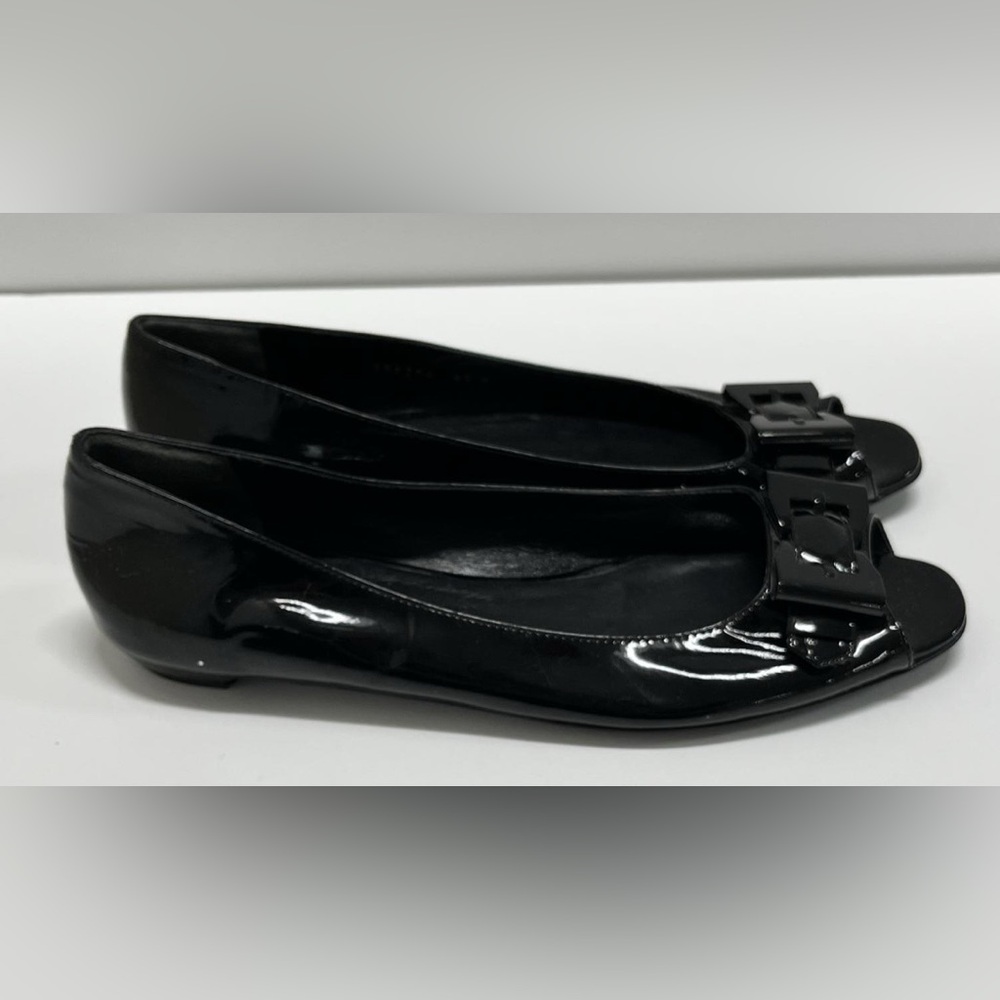 Gucci Black Patent Leather Peekaboo Toe Flats - Picture 2 of 5